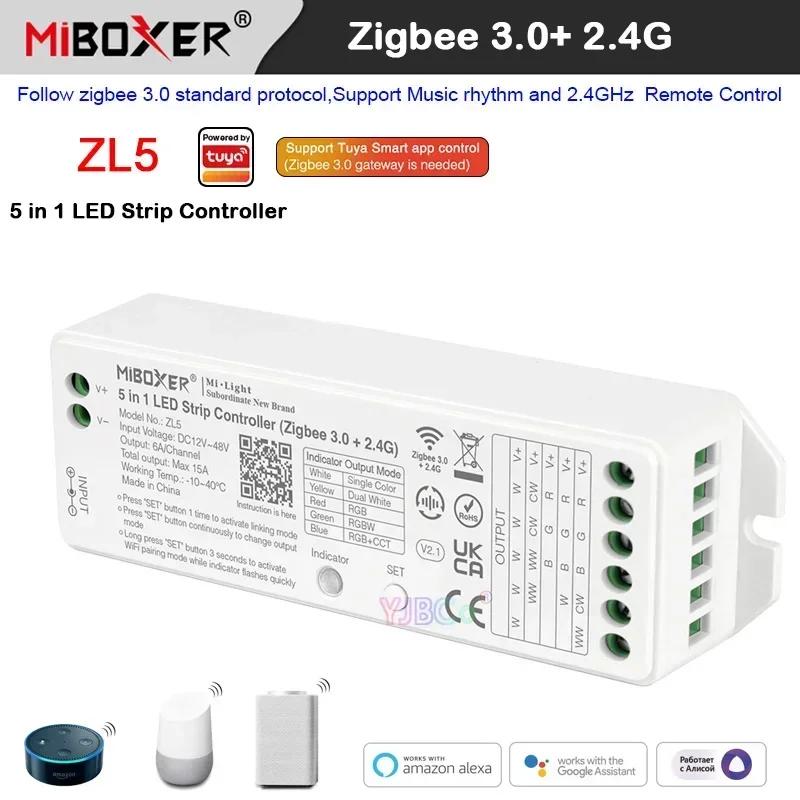Miboxer Zigbee 3.0  ȭƮ, RGB, RGBW, RGBCCT, 5  1 LED Ʈ Ʈѷ, ZL5 CCT, ܻ   , 2.4G, 12V, 24V